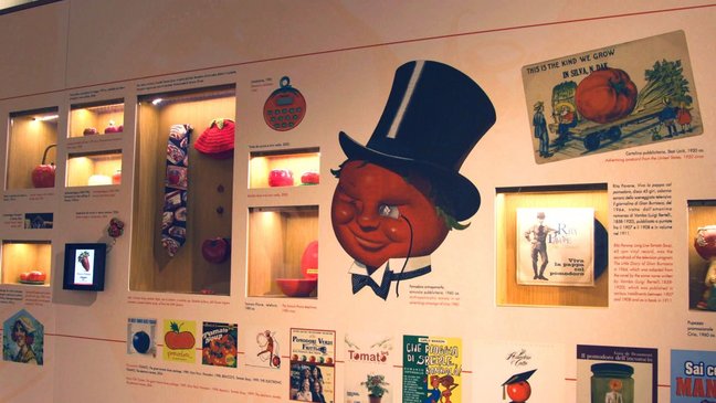 The exhibition hall of the Museo del Pomodoro, Parma. 231128-Storia_foto3_low